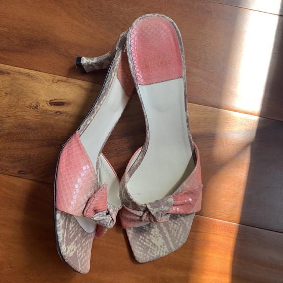 Stuart Weitzman kitten heal 2.5 inch pink gray bow snake print 8 leather sole - Picture 10 of 13